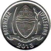 obverse of 10 Thebe (2013) coin with KM# 32 from Botswana. Inscription: BOTSWANA IPELEGENG PULA 2013