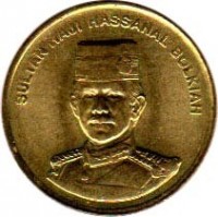 obverse of 1 Sen - Hassanal Bolkiah - 2'nd Portrait (2008 - 2011) coin with KM# 34b from Brunei. Inscription: SULTAN HAJI HASSANAL BOLKIAH