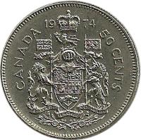 reverse of 50 Cents - Elizabeth II - 2'nd Portrait (1968 - 1989) coin with KM# 75 from Canada. Inscription: 19 80 CANADA 50 CENTS
