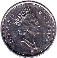 obverse of 25 Cents - Elizabeth II - 3'rd Portrait (1999 - 2003) coin with KM# 184b from Canada. Inscription: ELIZABETH II D · G · REGINA