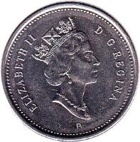 Canada coin 25 Cents - Elizabeth II - 3'rd Portrait (1999 - 2003) obverse obverse of 25 Cents - Elizabeth II - 3'rd Portrait (1999 - 2003) coin with KM# 184b from Canada. Inscription: ELIZABETH II D · G · REGINA
