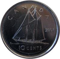 reverse of 10 Cents - Elizabeth II - 4'th Portrait (2003 - 2015) coin with KM# 492 from Canada. Inscription: CANADA 2007 10 CENTS
