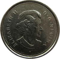 obverse of 5 Cents - Elizabeth II - 4'th Portrait (2003 - 2017) coin with KM# 491 from Canada. Inscription: ELIZABETH II D · G · REGINA P