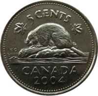 reverse of 5 Cents - Elizabeth II - 4'th Portrait (2003 - 2017) coin with KM# 491 from Canada. Inscription: 5 CENTS CANADA 2004