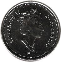 Canada coin 5 Cents - Elizabeth II - 3'rd Portrait (1999 - 2003) obverse obverse of 5 Cents - Elizabeth II - 3'rd Portrait (1999 - 2003) coin with KM# 182b from Canada. Inscription: ELIZABETH II D · G · REGINA P