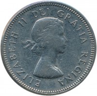Canada coin 5 Cents - Elizabeth II - 1'st Portrait (1963 - 1964) obverse obverse of 5 Cents - Elizabeth II - 1'st Portrait (1963 - 1964) coin with KM# 57 from Canada. Inscription: ELIZABETH II DEI GRATIA REGINA