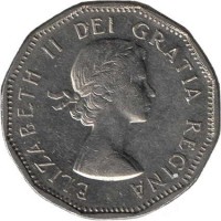 Canada coin 5 Cents - Elizabeth II - Dodecagonal; 1'st Portrait (1955 - 1962) obverse obverse of 5 Cents - Elizabeth II - Dodecagonal; 1'st Portrait (1955 - 1962) coin with KM# 50a from Canada. Inscription: ELIZABETH II DEI GRATIA REGINA MG