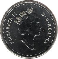 obverse of 50 Cents - Elizabeth II - 3'rd Portrait (1990 - 1996) coin with KM# 185 from Canada. Inscription: ELIZABETH II D · G · REGINA