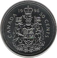 reverse of 50 Cents - Elizabeth II - 3'rd Portrait (1990 - 1996) coin with KM# 185 from Canada. Inscription: 19 94 CANADA 50 CENTS