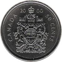 reverse of 50 Cents - Elizabeth II - 3'rd Portrait (1997 - 2000) coin with KM# 290 from Canada. Inscription: 20 00 CANADA 50 CENTS