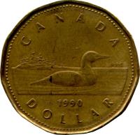 reverse of 1 Dollar - Elizabeth II - 3'rd Portrait (1990 - 2003) coin with KM# 186 from Canada. Inscription: CANADA 1990 DOLLAR
