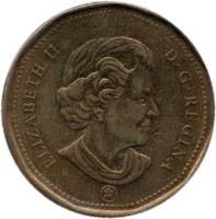 obverse of 1 Dollar - Elizabeth II - 4'th Portrait (2003 - 2012) coin with KM# 495 from Canada. Inscription: ELIZABETH II D · G · REGINA