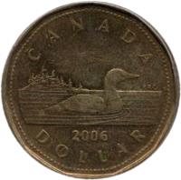 reverse of 1 Dollar - Elizabeth II - 4'th Portrait (2003 - 2012) coin with KM# 495 from Canada. Inscription: CANADA 2006 DOLLAR