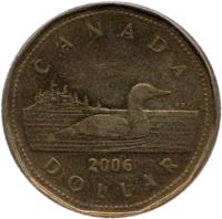 reverse of 1 Dollar - Elizabeth II - 4'th Portrait (2003 - 2012) coin with KM# 495 from Canada. Inscription: CANADA 2006 DOLLAR