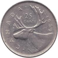 Canada coin 25 Cents - Elizabeth II - 2'nd Portrait (1968 - 1978) reverse reverse of 25 Cents - Elizabeth II - 2'nd Portrait (1968 - 1978) coin with KM# 62b from Canada. Inscription: · C A N A D A · · 1974 25 cents