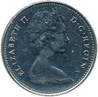 obverse of 10 Cents - Elizabeth II - Philadelphia mint; 2'nd Portrait (1968) coin with KM# 73 from Canada. Inscription: ELIZABETH II D · G · REGINA