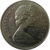 obverse of 10 Cents - Elizabeth II - Ottawa mint; 2'nd Portrait (1968) coin with KM# 72a from Canada. Inscription: ELIZABETH II D · G · REGINA