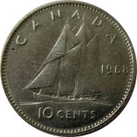 reverse of 10 Cents - Elizabeth II - Ottawa mint; 2'nd Portrait (1968) coin with KM# 72a from Canada. Inscription: CANADA 1968 10 CENTS