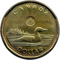 reverse of 1 Dollar - Elizabeth II - 4'th Portrait (2012 - 2015) coin with KM# 1255 from Canada. Inscription: CANADA DOLLAR