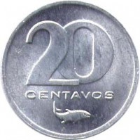 reverse of 20 Centavos (1977 - 1980) coin with KM# 15 from Cape Verde. Inscription: 20 CENTAVOS