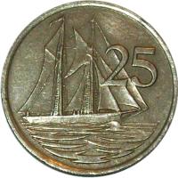 reverse of 25 Cents - Elizabeth II - 3'rd Portrait (1987 - 1990) coin with KM# 90 from Cayman Islands. Inscription: 25