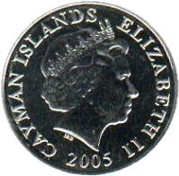 obverse of 5 Cents - Elizabeth II - 4'th Portrait (1999 - 2008) coin with KM# 132 from Cayman Islands. Inscription: CAYMAN ISLANDS ELIZABETH II 1999