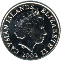 obverse of 10 Cents - Elizabeth II - 4'th Portrait (1999 - 2008) coin with KM# 133 from Cayman Islands. Inscription: CAYMAN ISLANDS ELIZABETH II 1999