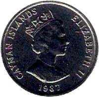 Cayman Islands coin 5 Cents - Elizabeth II - 3'rd Portrait (1987 - 1990) obverse obverse of 5 Cents - Elizabeth II - 3'rd Portrait (1987 - 1990) coin with KM# 88 from Cayman Islands. Inscription: CAYMAN ISLANDS ELIZABETH II 1996