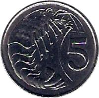 Cayman Islands coin 5 Cents - Elizabeth II - 3'rd Portrait (1987 - 1990) reverse reverse of 5 Cents - Elizabeth II - 3'rd Portrait (1987 - 1990) coin with KM# 88 from Cayman Islands. Inscription: 5