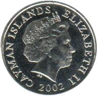 obverse of 25 Cents - Elizabeth II - 4'th Portrait (1999 - 2008) coin with KM# 134 from Cayman Islands. Inscription: CAYMAN ISLANDS ELIZABETH II 1999