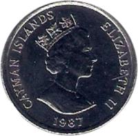 Cayman Islands coin 10 Cents - Elizabeth II - 3'rd Portrait (1987 - 1990) obverse obverse of 10 Cents - Elizabeth II - 3'rd Portrait (1987 - 1990) coin with KM# 89 from Cayman Islands. Inscription: CAYMAN ISLANDS ELIZABETH II 1987