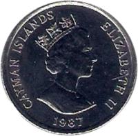 obverse of 10 Cents - Elizabeth II - 3'rd Portrait (1987 - 1990) coin with KM# 89 from Cayman Islands. Inscription: CAYMAN ISLANDS ELIZABETH II 1987