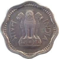 obverse of 2 Paise (1964) coin with KM# 12 from India. Inscription: भारत INDIA