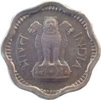 India coin 2 Paise (1964) obverse obverse of 2 Paise (1964) coin with KM# 12 from India. Inscription: भारत INDIA