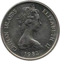 obverse of 25 Cents - Elizabeth II - 2'nd Portrait (1972 - 1986) coin with KM# 4 from Cayman Islands. Inscription: CAYMAN ISLANDS ELIZABETH II 1977