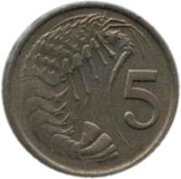 Cayman Islands coin 5 Cents - Elizabeth II - 2'nd Portrait (1972 - 1986) reverse reverse of 5 Cents - Elizabeth II - 2'nd Portrait (1972 - 1986) coin with KM# 2 from Cayman Islands. Inscription: 5