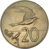 Cook Islands coin 20 Tene - Elizabeth II - 2'nd Portrait (1972 - 1983) reverse reverse of 20 Tene - Elizabeth II - 2'nd Portrait (1972 - 1983) coin with KM# 5 from Cook Islands. Inscription: 20