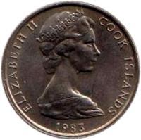 obverse of 5 Tene - Elizabeth II - 2'nd Portrait (1972 - 1983) coin with KM# 3 from Cook Islands. Inscription: ELIZABETH II COOK ISLANDS 1983