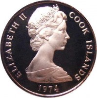 Cook Islands coin 1 Tene - Elizabeth II - 2'nd Portrait (1972 - 1983) obverse obverse of 1 Tene - Elizabeth II - 2'nd Portrait (1972 - 1983) coin with KM# 1 from Cook Islands. Inscription: ELIZABETH II COOK ISLANDS 1974