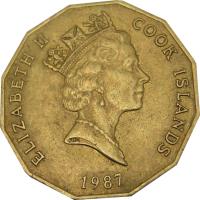 obverse of 5 Dollars - Elizabeth II - 3'rd Portrait (1987 - 1994) coin with KM# 39 from Cook Islands. Inscription: ELIZABETH II COOK ISLANDS 1992