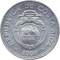obverse of 5 Colones (2005 - 2012) coin with KM# 227b from Costa Rica. Inscription: REPUBLICA DE COSTA RICA . 2008 .