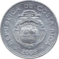 Costa Rica coin 5 Colones (2005 - 2012) obverse obverse of 5 Colones (2005 - 2012) coin with KM# 227b from Costa Rica. Inscription: REPUBLICA DE COSTA RICA . 2008 .