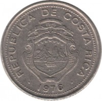 Costa Rica coin 10 Céntimos (1951 - 1976) obverse obverse of 10 Céntimos (1951 - 1976) coin with KM# 185 from Costa Rica. Inscription: REPUBLICA DE COSTA RICA 1976