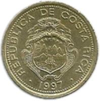 Costa Rica coin 5 Colones (1997 - 2001) obverse obverse of 5 Colones (1997 - 2001) coin with KM# 227a from Costa Rica. Inscription: REPUBLICA DE COSTA RICA 1999 AMERICA CENTRAL REPUBLICA DE COSTA RICA