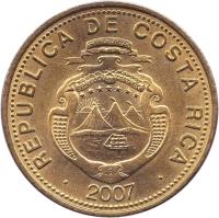 Costa Rica coin 25 Colones - 2'nd Coat of Arms; Non magnetic (2001 - 2007) obverse obverse of 25 Colones - 2'nd Coat of Arms; Non magnetic (2001 - 2007) coin with KM# 229a from Costa Rica. Inscription: REPUBLICA DE COSTA RICA AMERICA CENTRAL REPUBLICA DE COSTA RICA 2001