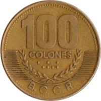 Costa Rica coin 100 Colones (1997 - 1999) reverse reverse of 100 Colones (1997 - 1999) coin with KM# 230a from Costa Rica. Inscription: 100 COLONES B.C.C.R.