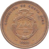Costa Rica coin 100 Colones (2000) obverse obverse of 100 Colones (2000) coin with KM# 240 from Costa Rica. Inscription: REPUBLICA DE COSTA RICA AMERICA CENTRAL REPUBLICA DE COSTA RICA 2000