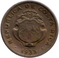 obverse of 50 Céntimos (1935) coin with KM# 172 from Costa Rica. Inscription: 1935