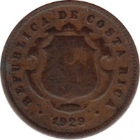 Costa Rica coin 10 Céntimos (1929) obverse obverse of 10 Céntimos (1929) coin with KM# 170 from Costa Rica. Inscription: REPUBLICA DE COSTA RICA 1929