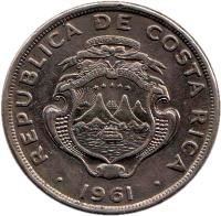 obverse of 2 Colones (1961) coin with KM# 187.1a from Costa Rica. Inscription: 1961